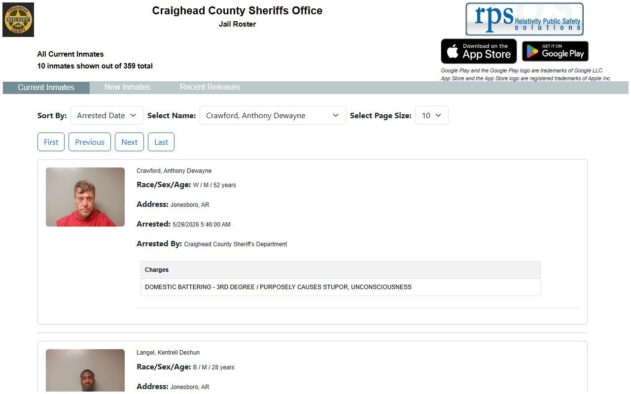 Craighead County inmate population roster with current inmates and mugshots